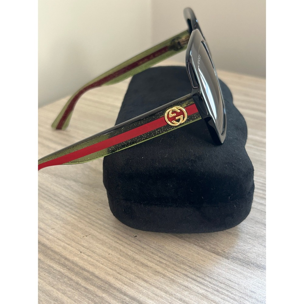 Gucci Womens Sunglasses GG0036SN Black Green Glitter Web Stripe 54-22-140 - Picture 2 of 4